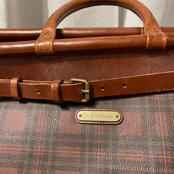 Vintage Polo Ralph Lauren Tartan Plaid Brown and Black Weekend Travel Bag - Picture 7 of 11
